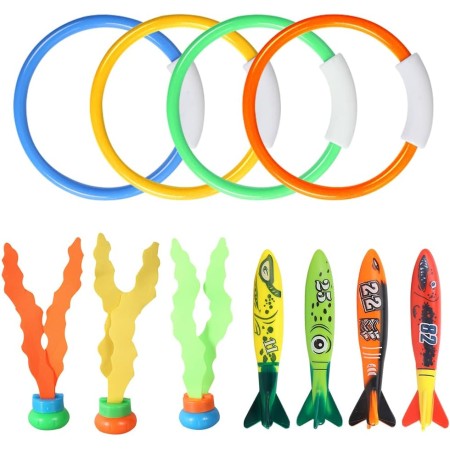 Juguetes de Buceo, 11 Piezas Juguete Acuático para Piscina Seguro no tóxico Conjuntos de Juegos de Agua conanillos de Buceo y