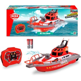 Dickie Toys 201107000- Lancha de Bomberos Radio Control 38cm, 2 Canales, 27 MHz, Carga por USB, Velocidad Punta 6km/h, para