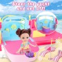 deAO Juguetes para Yate, Barco con Tobogán, Muñeca con Cabello, Silla de Playa Reclinable, Juguete de Comida de Helado, Crucero