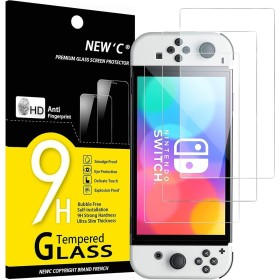 NEW'C 3 Piezas, Protector Pantalla para Nintendo Switch (modèle OLED), Cristal Templado Antiarañazos, Antihuellas, Sin Burbujas,