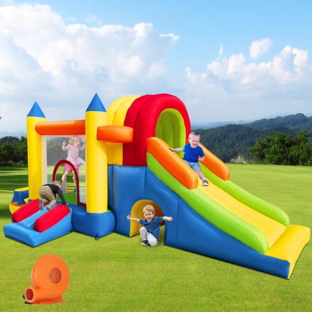 Castillo hinchable con soplador para niños: seguro, divertido, XXL, interior y exterior, con tobogán
