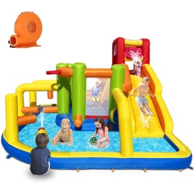 Baralir Castillo Hinchable XXL con tobogán acuático y soplador – Ideal para jardín, casa de Juegos niños al Aire Libre,