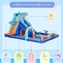 Outsunny Castillo Hinchable Infantil 6 en 1 Castillo Hinchable para Niños con Tobogán Piscina Muro de Escalada Cañón de Agua y