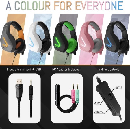 Orzly Auriculares Gaming Compatible con PS5, PS4, PC, Xbox, Nintendo Switch, con microfono, Sonido Premiun RGB Luz LED,