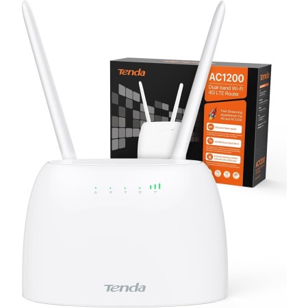 Tenda 4G07 - Router 4G LTE CAT4, Router para Tarjeta SIM AC1200, Doble Banda Wi-Fi (867 Mbps de 5GHz + 300 Mbps de 2.4GHz),