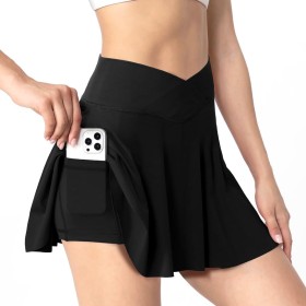 AUYAO Falda Tenis Mujer, Falda Deportiva de Verano con Bolsillo y Pantalón, Faldas de Tenis Plisadas para Mujeres para Golf