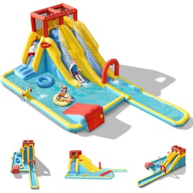 GOPLUS Castillo Hinchable para Niños, Hinchable Grande con Piscina, Pistola de Agua Tobogán Acuático, Adecuado de 3 a 10 Años,