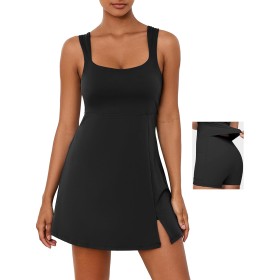 Vestido de tenis para mujer, vestido de entrenamiento de golf 2 en 1 con brasier integrado y bolsillos para pantalones cortos,