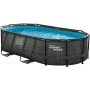 Vente-unique - Piscina tubular ovalada gris oscuro con bomba filtrante con cartucho - Ancho 424 x Prof. 250 x Alt. 100 -