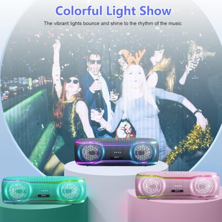 AY Altavoz Bluetooth Potente, IPX7 Impermeable Altavoz Bluetooth 5.3 Portatil con Luz LED de Color y Graves Ricos, Maridaje