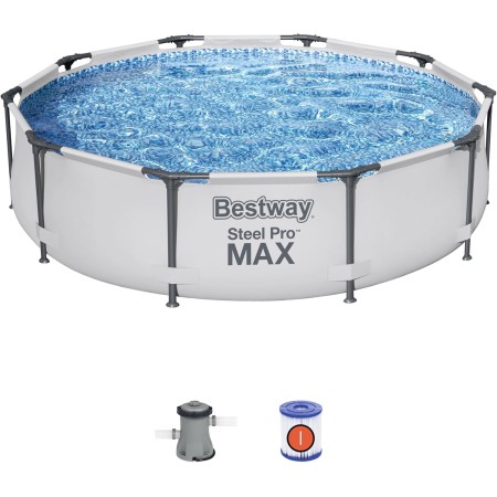 BESTWAY 56408 - Piscina Desmontable Tubular Steel Pro Max 305x76 cm Redonda con Depuradora Cartucho 1.249 L/H, Válvula de