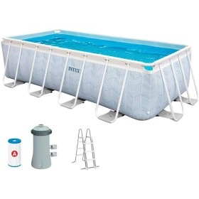 Intex Piscina Desmontable Rectangular Chevron Prism Frame Premium, Medidas 400x200x100cm, Capacidad 6.836 litros, Material