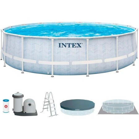 Intex Piscina Desmontable Rectangular Chevron Prism Frame Premium, Medidas 400x200x100cm, Capacidad 6.836 litros, Material