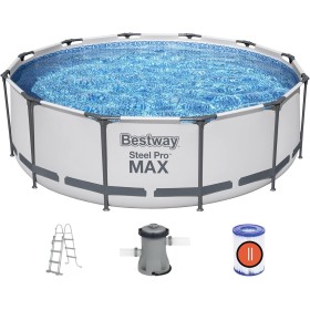 BESTWAY 56418D - Piscina Desmontable Tubular Steel Pro Max 366 x 100 cm, con Depuradora Cartucho 2.006 L/H y Escalera