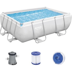 Bestway Power Steel Frame - Juego de Piscina con Bomba de Filtro (282 x 196 x 84 cm), Color Gris Claro