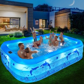 Piscinas Hinchables Grandes con Luces, Solar Piscina Hinchable Adultos con 12 Modos de Iluminación, 240X150X55CM Piscina