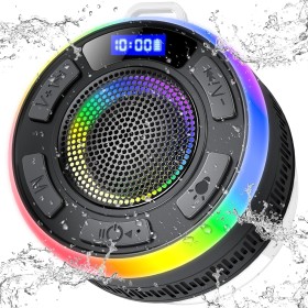 Altavoz Bluetooth Portátil, IP7 Impermeable Altavoz Ducha con Ventosa, Pequeño Altavoces Inalámbrico con RGB Luz Colorida,