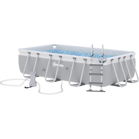 Outsunny Piscina rectangular Fuera del suelo Tubular con escalera, Bomba y filtro, Acero y PVC - 425 x 230 x 101 cm, Gris