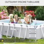 Outsunny Piscina rectangular Fuera del suelo Tubular con escalera, Bomba y filtro, Acero y PVC - 425 x 230 x 101 cm, Gris