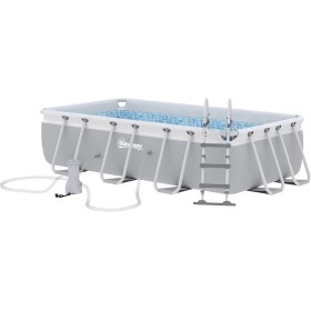 Outsunny Piscina rectangular Fuera del suelo Tubular con escalera, Bomba y filtro, Acero y PVC - 425 x 230 x 101 cm, Gris