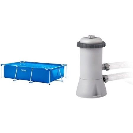 Intex 28270Np Small Frame Piscina Rectangular Desmontable, 220 X 150 X 60 Cm, 1.662 litros + 28604 Depuradora Cartucho Filtros