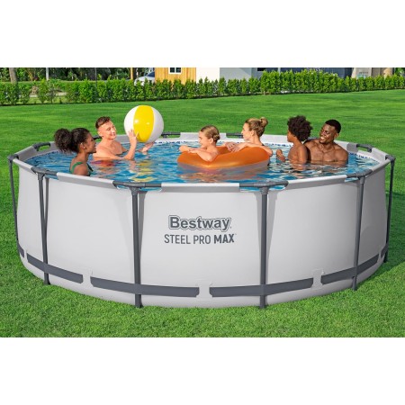 Bestway Steel Pro MAX Frame - Piscina Completa con Bomba de Filtro (diámetro 366 x 122 cm), Color Gris Claro