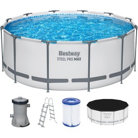 Bestway Steel Pro MAX Frame - Piscina Completa con Bomba de Filtro (diámetro 366 x 122 cm), Color Gris Claro