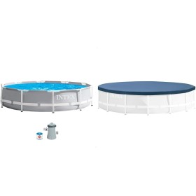Intex 26702NP - Piscina Desmontable Redonda Prism Frame intex 305x76 cm con depuradora + 28030 - Cobertor Piscina metálica Metal