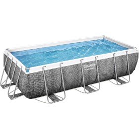 Bestway Power Steel Deluxe Frame Pool - Piscina Rectangular con Marco de Acero Estable, Juego Completo, Aspecto de ratán, Color