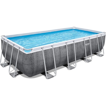 Bestway Power Steel Deluxe Frame Pool - Piscina Rectangular con Marco de Acero Estable, Juego Completo, Aspecto de ratán, Color