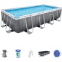 Bestway Power Steel Deluxe Frame Pool - Piscina Rectangular con Marco de Acero Estable, Juego Completo, Aspecto de ratán, Color