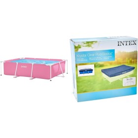 Intex 55256 - Piscina Desmontable Small Frame Familiar Rosa 220x150x60cm & 28038 - Cobertor Piscina Rectangular Prisma/Small