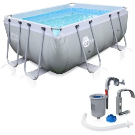 yourGEAR XL Family Pool Grey 3x2x1m con espumadero - Piscina con Estructura de Acero Piscina de jardín Piscina para niños