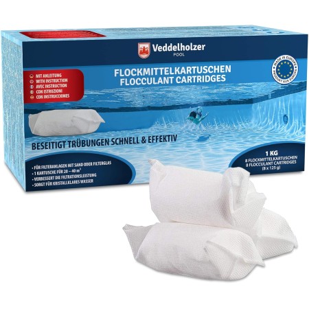 1 kg floculante Piscina Cartuchos 8 x 125g para Sistemas de Filtro de Arena y Vidrio. Floculante para Piscinas como