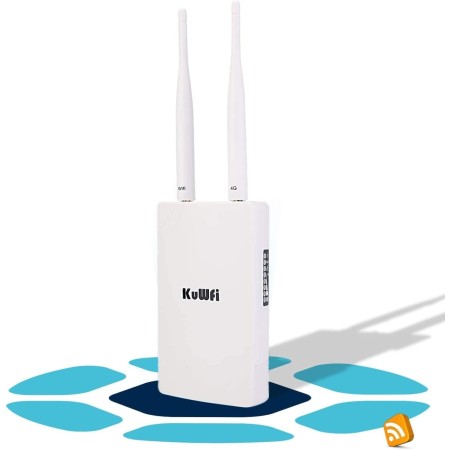 KuWFi Router 4G SIM, Router 4G LTE WiFi 300 Mbps, Puerto Ethernet LAN/WAN, Cobertura WiFi Exterior con 2 Antenas extraíbles,