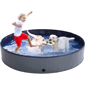 Piscina para Perros Grandes 160x 30cm, Piscina para Mascotas Plegable, PVC Antideslizante y Resistente al Desgaste, Piscina de