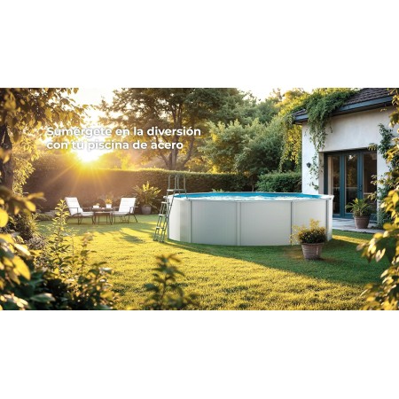 Piscina de Acero Elevada,Forma Redonda con Aspecto Acero Blanco. Piscinas Desmontables para Jardín 300 x 120 cm - Piscina Gre