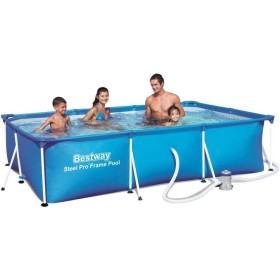 BESTWAY 56411 - Piscina Desmontable Tubular Infantil Deluxe Splash Frame Pool Azul 300x201x66 cm con Depuradora de cartucho de