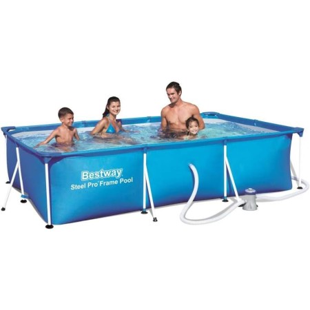 BESTWAY 56411 - Piscina Desmontable Tubular Infantil Deluxe Splash Frame Pool Azul 300x201x66 cm con Depuradora de cartucho de