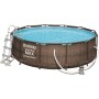 Bestway Power Steel Deluxe 366 x 100 cm, Piscina Redonda con Marco de Acero Estable en Juego Completo, ratán, Color Marrón