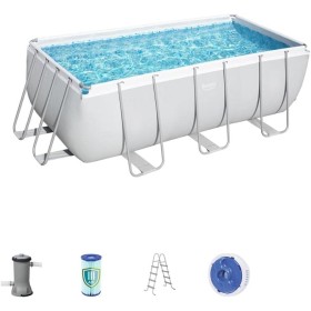 Bestway 56456 Power Steel – Piscina exterior rectangular 412 x 201 x 122 cm, bomba de filtrado, escalera y dosificador