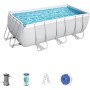 Bestway 56456 Power Steel – Piscina exterior rectangular 412 x 201 x 122 cm, bomba de filtrado, escalera y dosificador