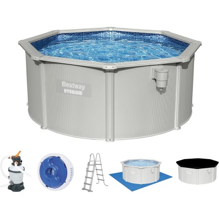 Bestway Hydrium - Piscina de Pared de Acero con Filtro de Arena, diámetro de 300 x 120 cm, Gris, Redonda