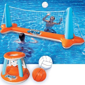 JOYIN Juguete de Flotador para Piscina, Red Inflable de Voleibol y Aros de Baloncesto para Niños y Adultos, Pelotas Incluidas,