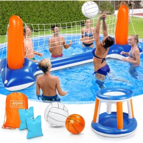 Voleibol de Piscina de Verano, Juego de Voleibol Inflable Incluyen Redes de Voleibol y Aros de Baloncesto Apto para Niños y