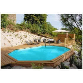 GRE 790098 - Piscina de madera ovalada SUNBAY 672 x 472 x 146 cm con escalera Ext. Madera/Int. Acero inoxidable y filtro de