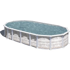 Gre Piscina de Acero Elevada,Ovalada con Aspecto Acero Nórdico. Piscinas Desmontables para Jardín. 610 x 375 x 132 cm - Piscina