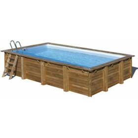 Gre KPBRC620 KPBRC620-Piscina Rectangular SUNBAY 618 x 320 x 130 cm Con escalera Ext. Madera/Int. Acero inoxidable y filtro de