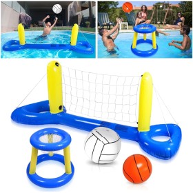 OSDUE 4PCS Aro de Baloncesto para Piscina y Soporte de Voleibol, Soporte de Voleibol Flotante Inflable, Juguetes de Baloncesto