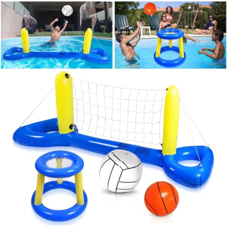 OSDUE 4PCS Aro de Baloncesto para Piscina y Soporte de Voleibol, Soporte de Voleibol Flotante Inflable, Juguetes de Baloncesto